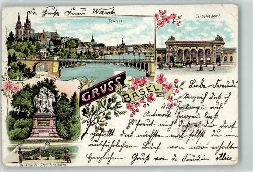 4000 Basel Bâle 1901 Gebrauchsspuren Bahnhof Strassburger Denkmal