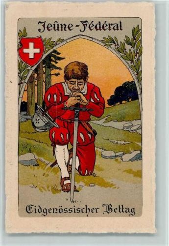 Jeune Federal - Eidg. Bettag AK Motiv Schweiz Lithographie