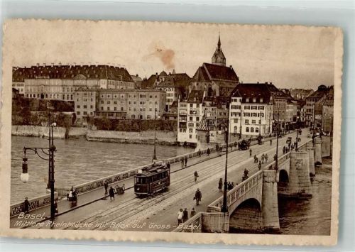 4000 Basel Bâle 1914 Foto AK Straßenbahn Mittlere Rheinbrücke