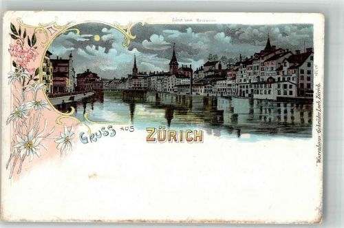 8000 Zürich 1899 Lithographie Mondschein