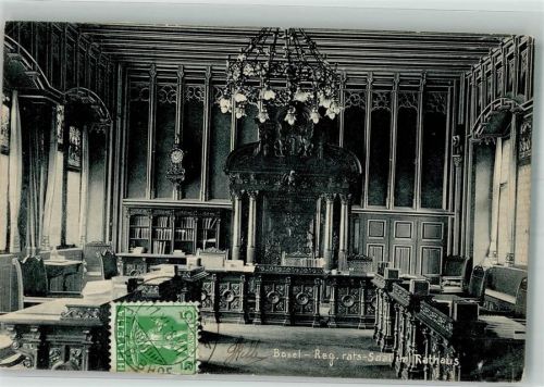 4000 Basel Bâle 1908 Foto AK Rathaus Regierungsrats-Saal Briefmarke Bildseite