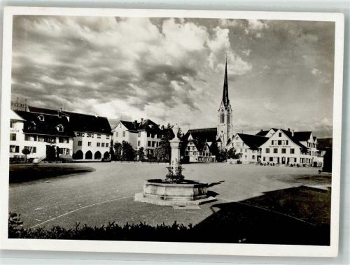 8580 Amriswil Foto AK Marktplatz Kirche Brunnen Denkmal