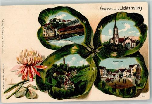 9620 Lichtensteig Prägedruck Kirche Stadtbrücken Marktplatz Lithographie