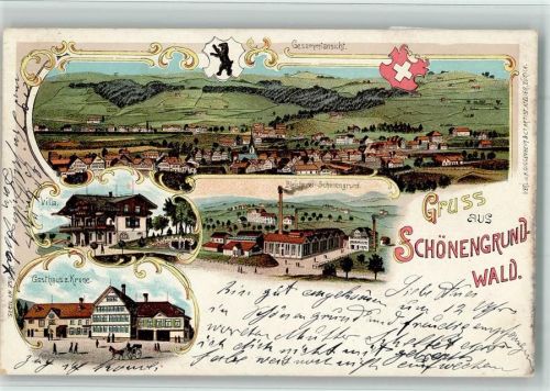 9105 Schönengrund 1902 BOAKC Wald Bleicherei Gasthaus Krone Lithographie