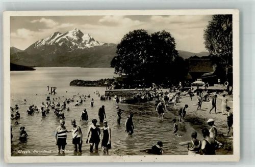 6353 Weggis 1922 Foto AK Schwimmbad mit Pilatus