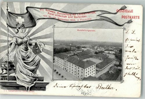 8500 Frauenfeld 1903 Foto AK Ausstellung Landwirtschaft Denkmal Helvetia