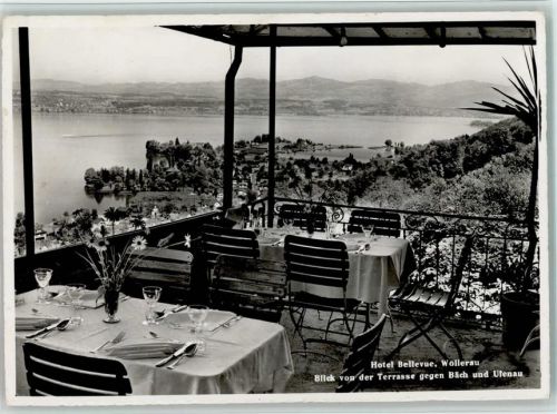 8832 Wollerau - Hotel Bellevue Blick von der Terrasse gegen Bäch und Ufenau