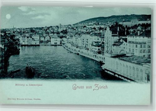 8000 Zürich Zürichhorn Mondschein Mühlsteig und Limmatquai