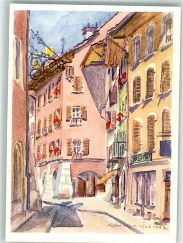 2500 Biel/Bienne Künstlerkarte sign. Lob Stadtansicht