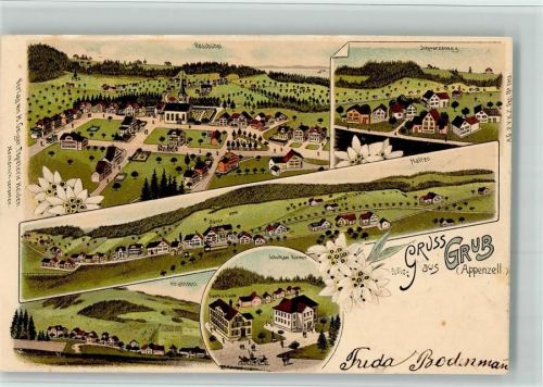 9035 Grub AR 1902 BOAKC Rossbühel Krähtobel Halten Schwarzenegg Schulhaus Riemen Lithographie