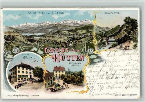 8825 Hütten 1899 BOAKC Hoten Krone u. Bären Sihlpartie Lithographie