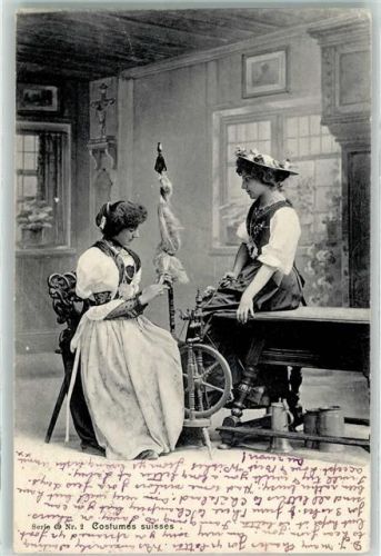 1815 Clarens 1907 - Trachtenfrauen am Spinnrad Ort lt. Stempel