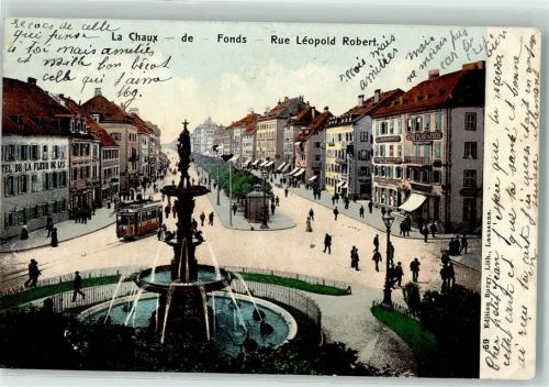 2300 La Chaux-de-Fonds 1906 - Rue Leopold Robert Brunnen Tram