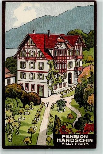6354 Vitznau Lithographie Pension Handschin Villa Flora Ort handschriftlich