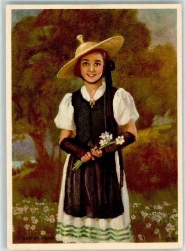 Künstlerkarte sign. Jarrenscheen Costumes Suisse