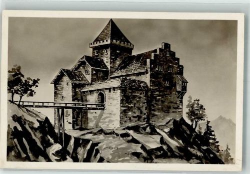 6403 Küssnacht am Rigi Gebrauchsspuren Gesslerburg sign. Fassbind Künstlerkarte