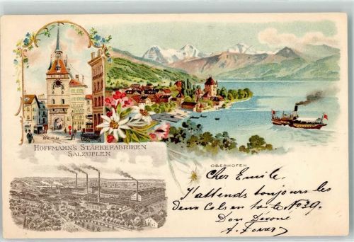 3000 Bern Berne 1898 Lithographie Oberhofen Seitenraddampfer Zeitglockenturm Hoffmann` s Stärkefabriken Salzuflen