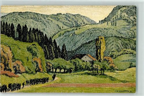 Vallee du Jura pres de Fontenais sign E. Schlatter Pro Juventute Schweiz 1917 Künstlerkarte
