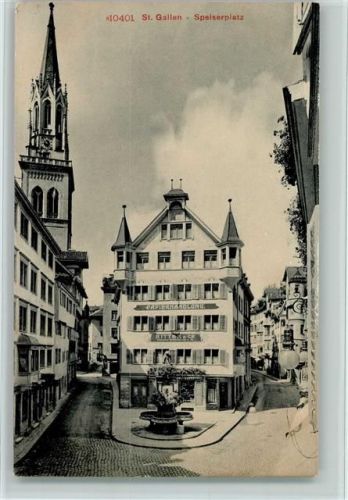 9000 St. Gallen S. Gallo - Speiserplatz, Brunnen, Papierhandlung Rittelt, sehr gute Erhaltung AK