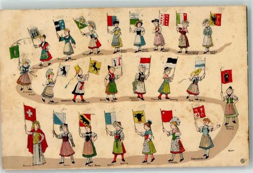 Flaggen Trachten Tracht Schweiz 1912