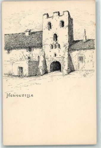 2520 La Neuveville Künstlerkarte Stadttor sign. Meltzer