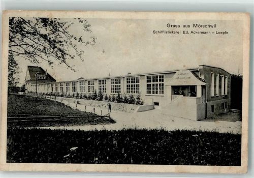 9402 Mörschwil 1921 Gebrauchsspuren Fabrik Schifflistickerei Ackermann Foto AK