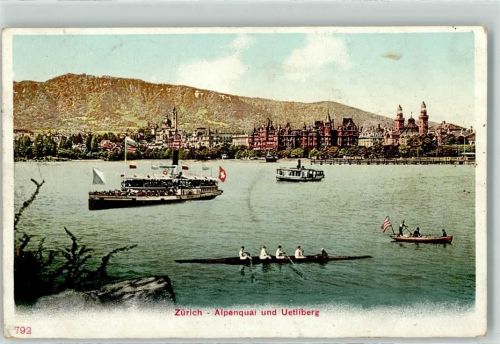 Zürichsee 1907 - Dampfschiff Ruderer Uetliberg