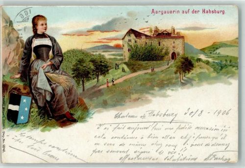 5245 Habsburg 1906 - Aargauer Trachtenfrau auf der Habsburg