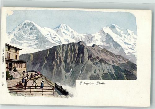 Schynige-Platte-Bahn Gebrauchsspuren Bergbahn sign. W. Bentele Künstlerkarte