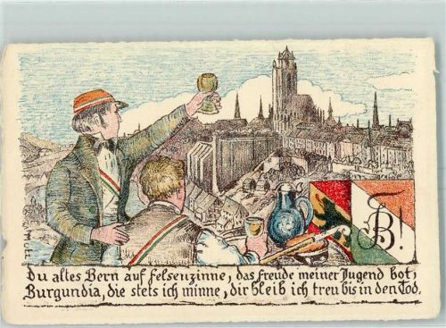 3000 Bern Berne Künstlerkarte AKV Burgundia Stadtaufnahme