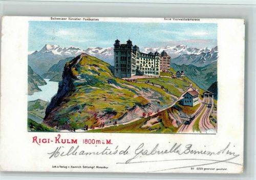 6410 Rigi Kulm Lithographie / Künstlerkarte Gruss aus - Schweizer Künstler Postkarten Verlag Schlumpf Nr. 2229, gute Erhaltung AK