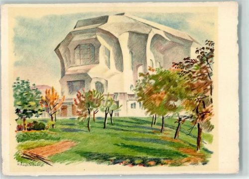 4143 Dornach Künstlerkarte Goetheanum sign. H Kasp Schwarz