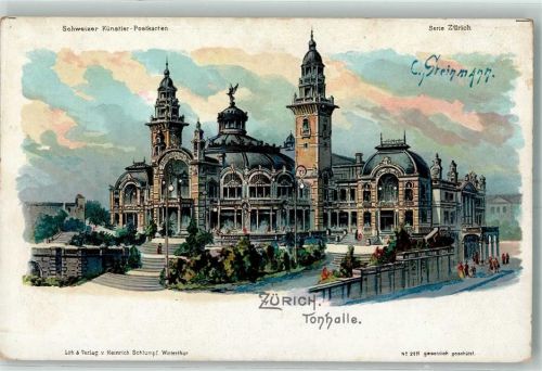 8000 Zürich Lithographie / Künstlerkarte Tonhalle sign C. Steinmann Serie Zürich