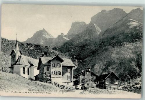 6387 Oberrickenbach - Wallenstocke Kirche Fahne Pension Gasthaus zur Kaplanei Stempel