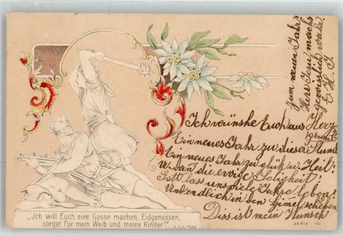 6370 Stans 1900 Prägedruck Edelweiss Winkelrieddenkmal