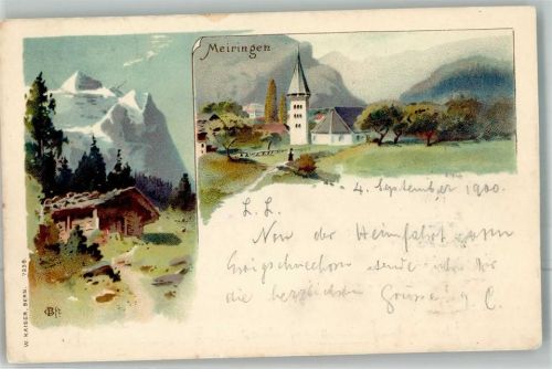 3860 Meiringen 1900 Lithographie Kirche