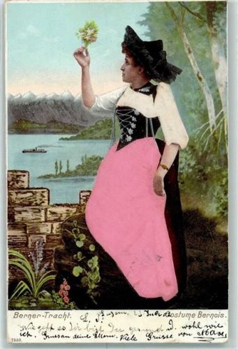 1902 AK mit Stoff Prägedruck Frau AK