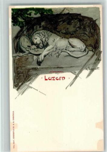 6000 Luzern Lucerne Lithographie sign. K.D. - Verlag Benziger - Löwendenkmal AK