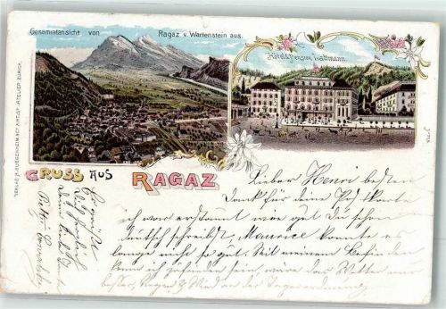 7310 Bad Ragaz 1899 Lithographie Hotel Pension Lattmann