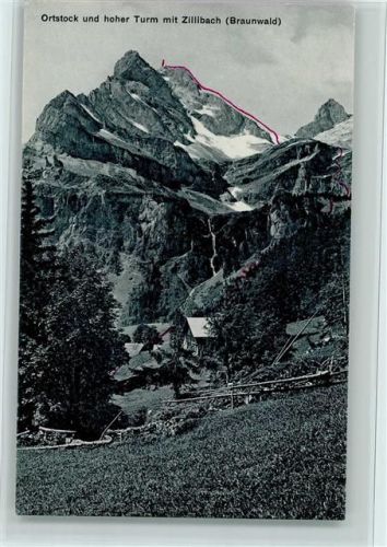 8784 Braunwald - Ortstock und hoher Turm mit Zillibach