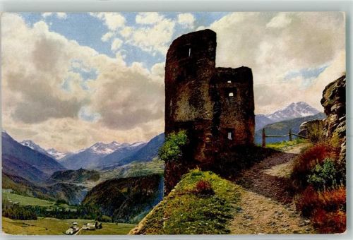 7553 Tarasp Lithographie Wartturm beim Schloss