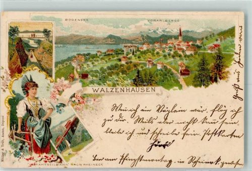9428 Walzenhausen 1901 Lithographie BodenseeVorarlberge Tracht Drahtseilbahn nach Rheineck