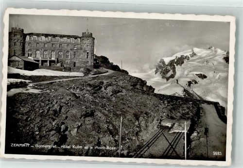 Gornergrat Zermatt Foto AK Hotel Kulm Bergbahn Hüttenstempel
