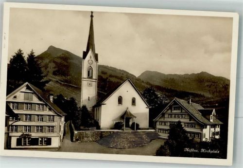 9650 Nesslau 1931 Foto AK Kirche Kirchplatz
