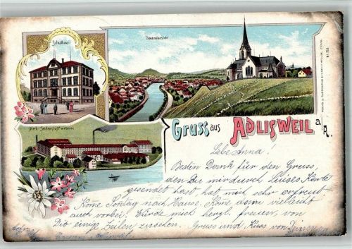 8134 Adliswil 1900 BOAKC Fabrik Meck Kirche Lithographie