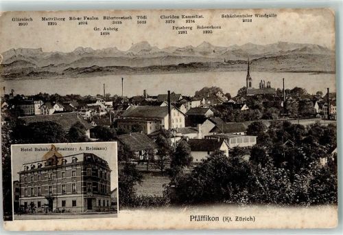 8330 Pfäffikon ZH 1913 - Hotel Bahnhof Glärnisch Muttriberg Böser Faulen Bifertenstock Seehorn