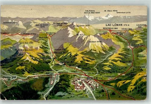 1630 Bulle - Gruyere Vogelschau Eisenbahn