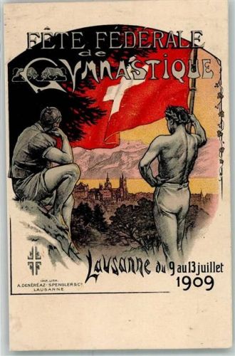 1000 Lausanne Losanna Lithographie Fete Federale de Gymnastique 1909 Tombola Nr 12400