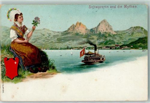 Lithographie Schwyzerin und die Mythen