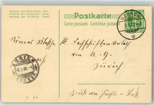8730 Uznach 1908 Ganzsache 5 Rappen